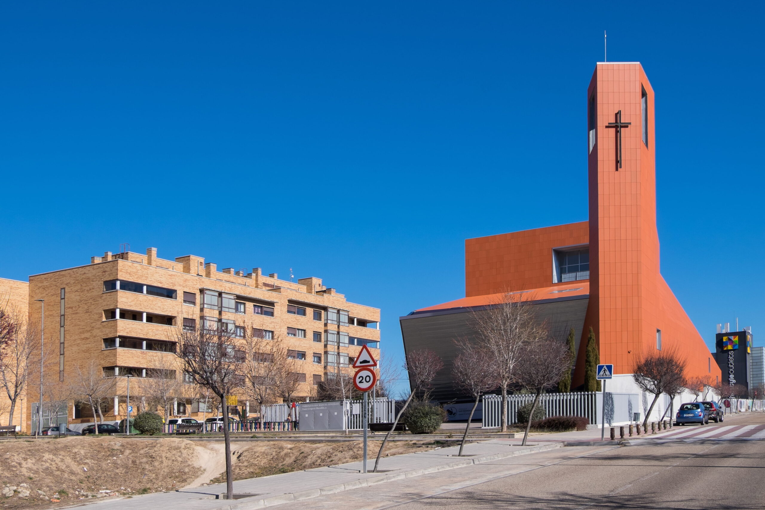 Modern church and residential buildings in San Sebastián de los Reyes near Madrid